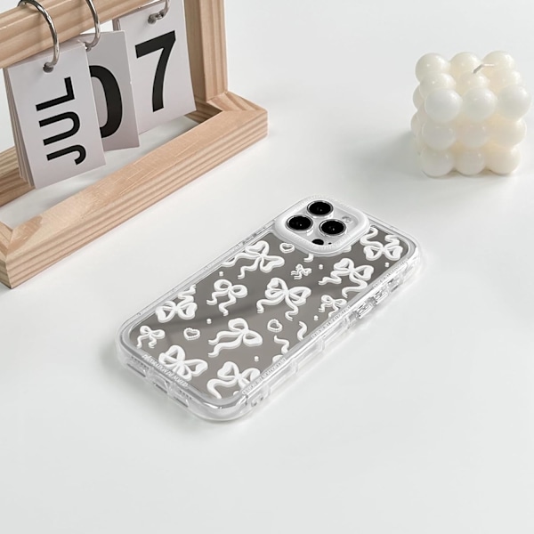 Kompatibel med iPhone 15 Pro Max Cover Sødt Spejl Roset Kærlighed Hjerte Mønster til Piger Bånd Design Stødsikkert Beskyttende Telef iPhone 15 Pro Max