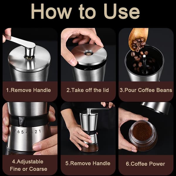 Manual Coffee Grinder - 8 Grind Settings, Hand Crank Coffee Mill, Large Capacity