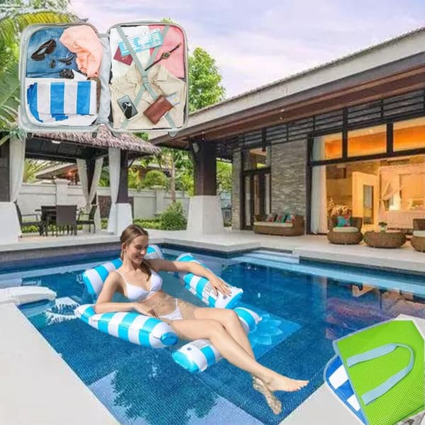 Inflatable Pool Hammock, 2-piece Set with Four Tube Floating Bed Pool with Mesh Floating Mattress