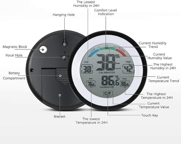 Digitalt hygrometer, innendørs termometer hygrometer romtemperatur