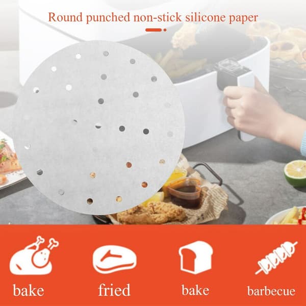 200 stk. perforert bakepapir til airfryer, 7 tommer runde airfryer-foringer, non-stick dampmatte