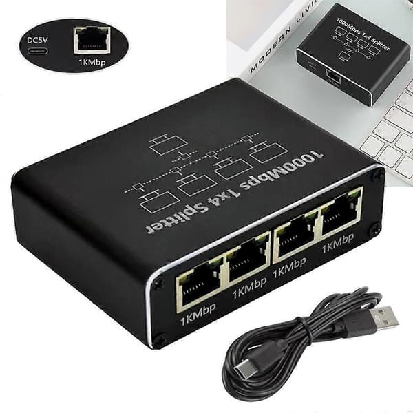 RJ45 Gigabit Ethernet -jakaja LAN-verkko Internet 1-4 ulos -sovitin 1000Mbps