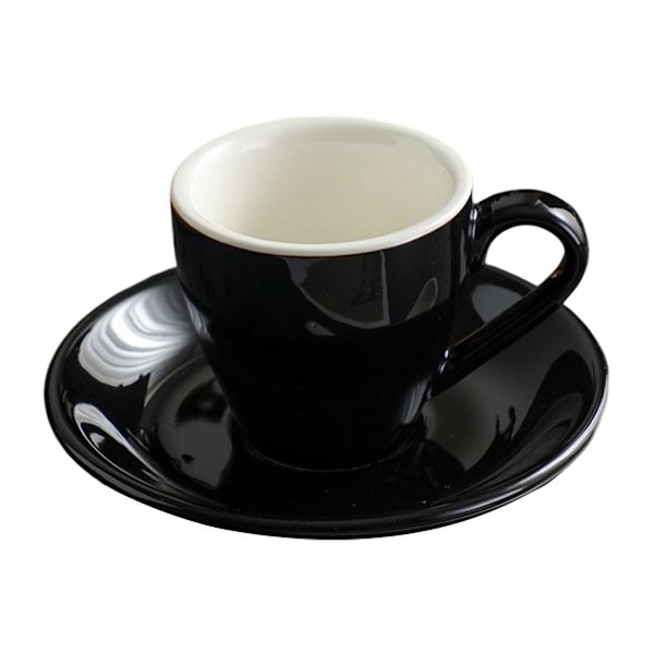 Posliininen espressokuppi aluslautasella, espressokuppi, 80 ml / 2,7 oz Black