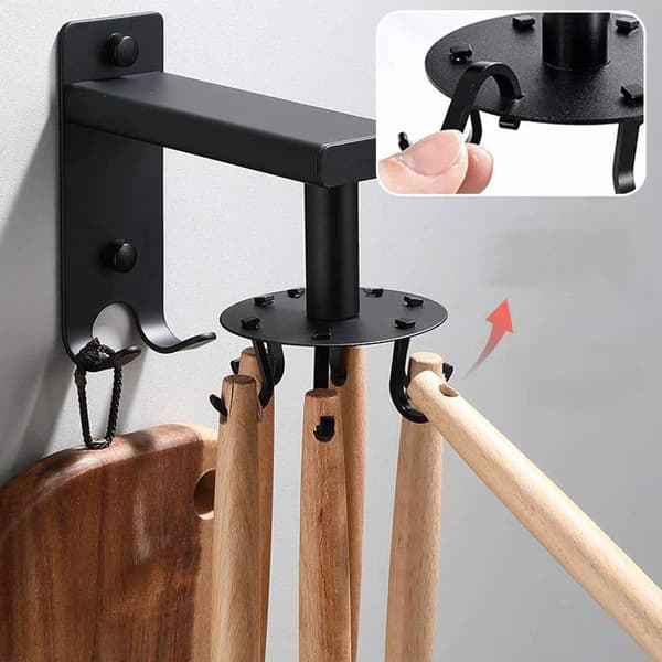 Wall Mounted Utensil Rack, Adjustable Rotating Hooks 360 Rotatable Kitchen Utensil Hanger Hooks Stainless (8 Hooks)
