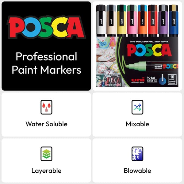 (AZC) POSCA 8-värinen tussisetti, PC-5M Medium Extended Range Extended Range