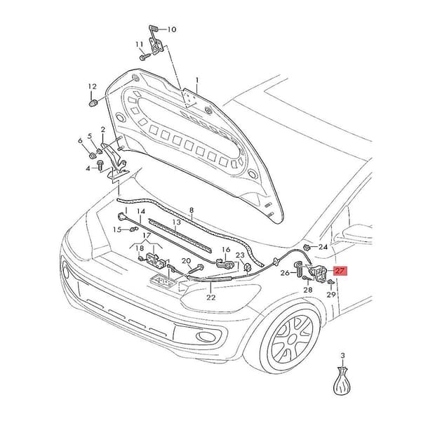 Hood Handle and Bracket for Golf 1J1823533C 1KD823633A