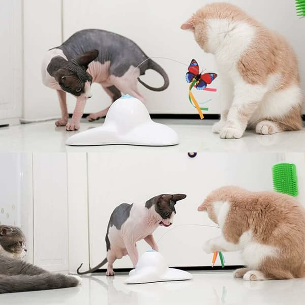 Interactive Indoor Cat Toy with 360° Rotating Butterfly (Yellow)