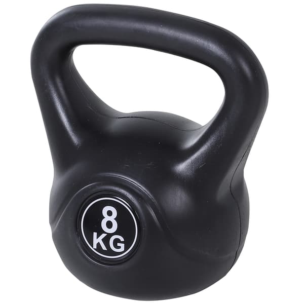 8 kg Kettlebell, sandfyldt, sort, begyndervenlig