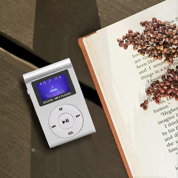 Bärbar Mini MP3-musikspelare, LCD-skärm Sport Back Clip MP3-spelare Stöder Minneskort (Silver)