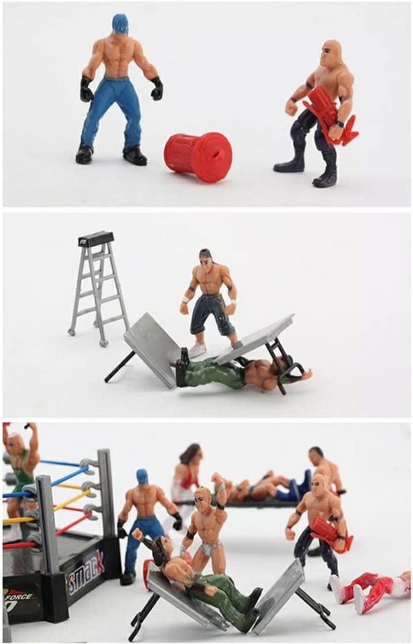WWE Wrestler Ring Gladiator Scene Figur Sett Montert Leker Fireveis Ring Four-way ring