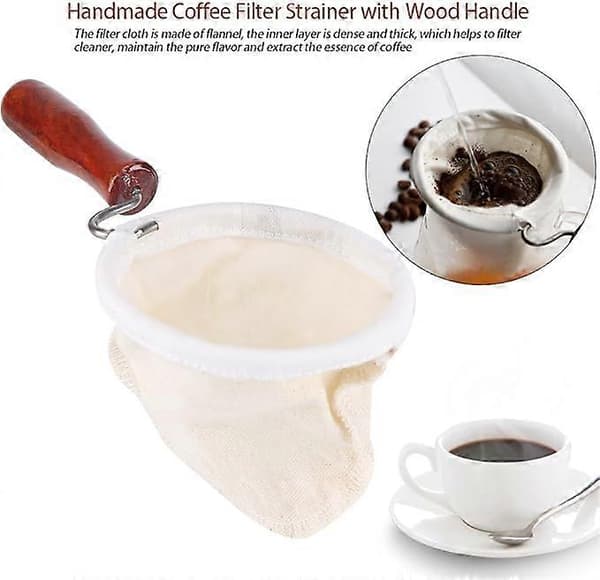 Gjenbrukbart Vaskbart Kaffefilter i Stoff med Trehåndtak (Liten)
