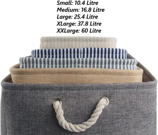 Foldable Storage Box, Thickened Fabric Storage Basket with Handles for Shelves Toys (M - Beige)