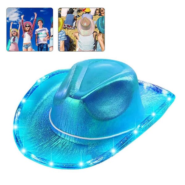 LED Cowboyhatt Trendy Denimhatt Justerbar Lysstyrke Blinkende Modus Hatt for Camping og Løping Hvit White