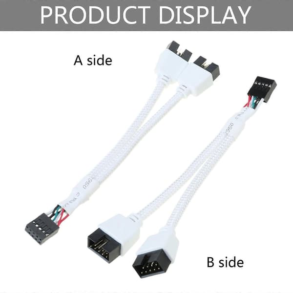 Motherboard USB2.0 9-pin to Dual 9-pin Splitter Cable Shielded USB Wire Mesh Line White Multicolor Multicolor