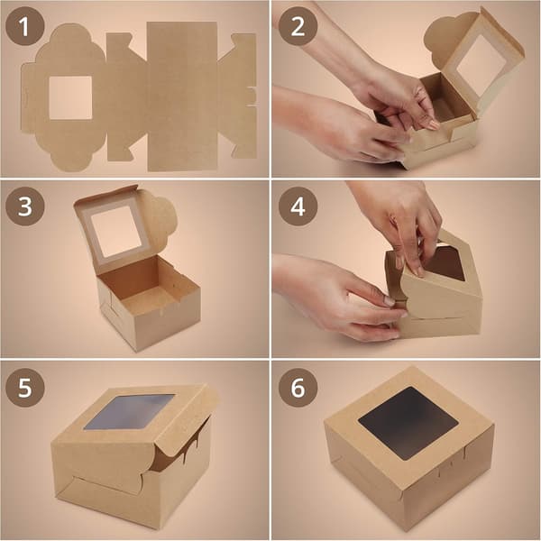 Brown Kraft Paper Boxes with Transparent Window (50-pack) - Cake Box
