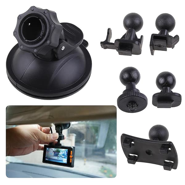 Car Mount for Dashcam with Suction Cup, Windshield/Dashboard, 5 Adapters, 360° Angle, For Driving DVR Ca