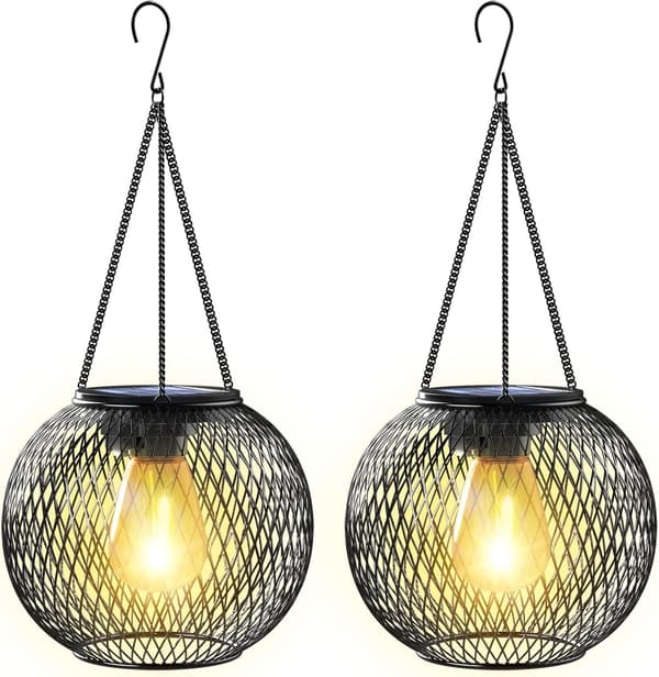 Solar Powered Hanging Lights 2-pack - Waterproof Outdoor Lighting with Automatic Dusk Sensor for Trees, Patio, Walkway