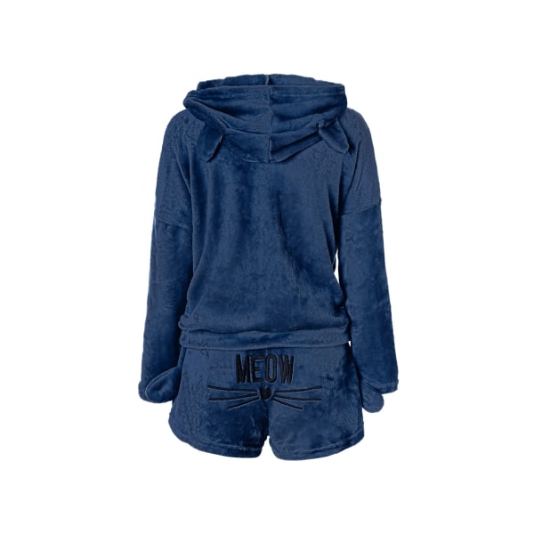 Fritidsdräkter Dam 2-delade Nattkläder Outfits PJS Långärmade Huskläder Casual och shorts Nattkläder Kostym, Färg: Mörkblå, Storlek: 5Xl