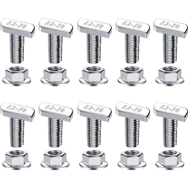 T-slot bolts, sliding hammer head, for track systems, steel with threaded nuts, adjustable fastener for rack mounting projects