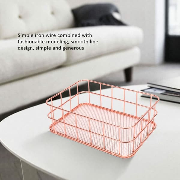 Desktop Metal Storage Basket Storage Box Iron Grid Storage Tray Mesh Basket Storage Container Gold Fruit Storage Basket