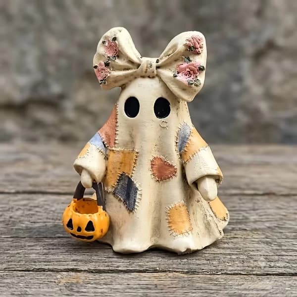 Halloween Spøgelse Harpiksfigur – Kawaii Skrivebordsdekoration til Efterårs- og Julegaver