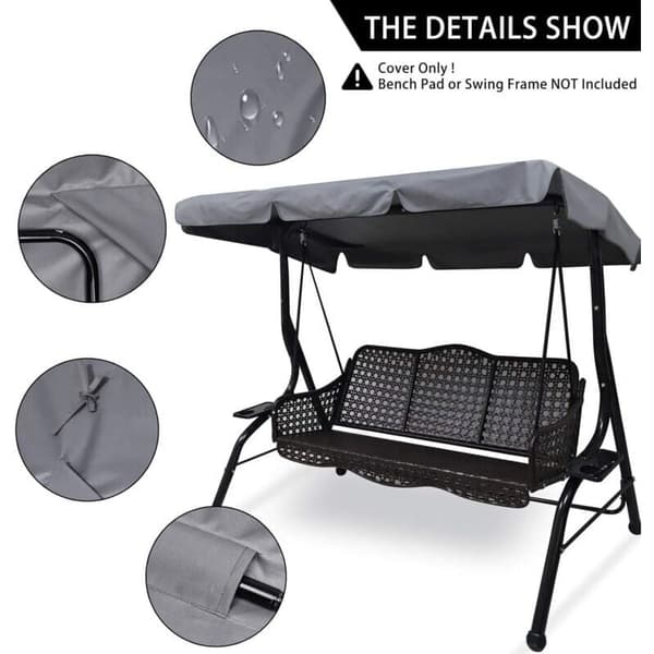 Universal Replacement Canopy for 3-Seater Garden Swing, Waterproof UV Protection (Grey, Large)