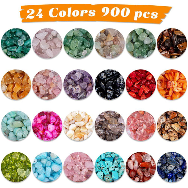 Sett med smykker, 24 farger 5-7 mm naturlige edelstensperler, DIY1073-ringer, halskjeder, armbånd, øredobber