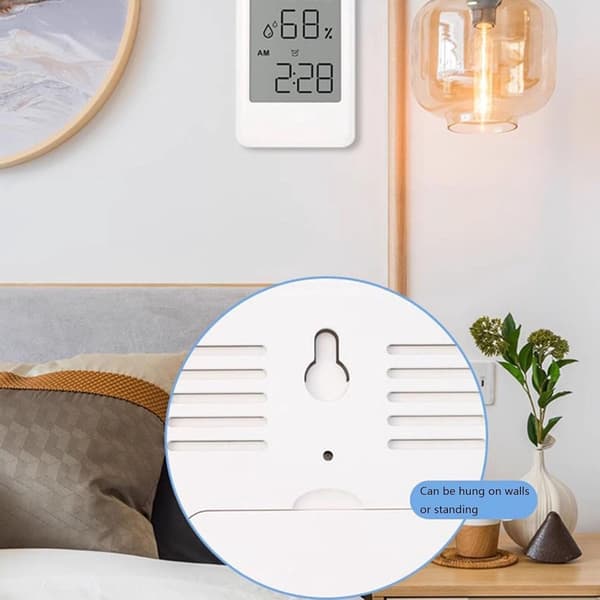 Stor indendørs ur til studerende, hængende termometer og hygrometer med digitalt display (farve: hvid)