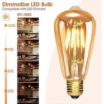 Edison-lyspære E27 dimbar ST64 6W LED-pære, 3-pakning, varmhvit 560LM