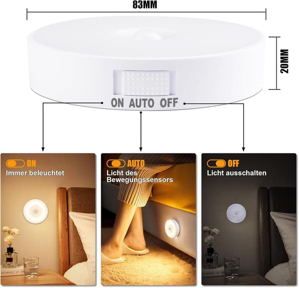 Rechargeable Night Light, 6-pack, USB Cable, 3000K Warm White CJY Warm White 6 pieces Warm White 6 pieces