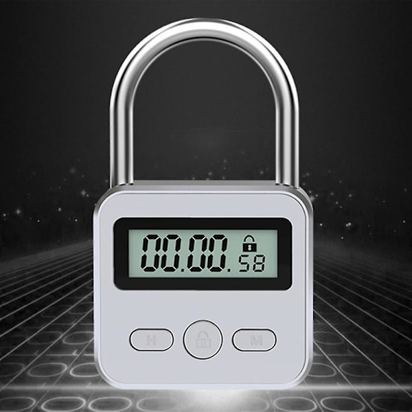 Metalltimerlås LCD-display Multifunktionell elektronisk tid 99 timmar Max timing USB uppladdningsbart timerhänglås silver -FX-