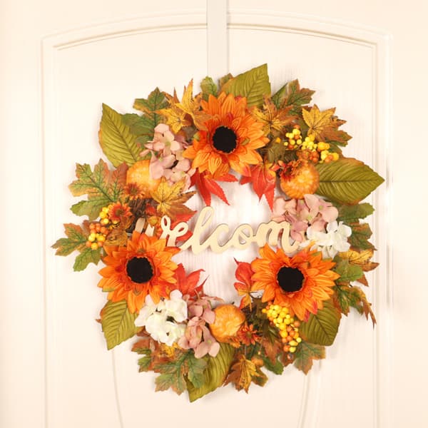 Decorative Garland with Artificial Sunflowers and Pumpkins