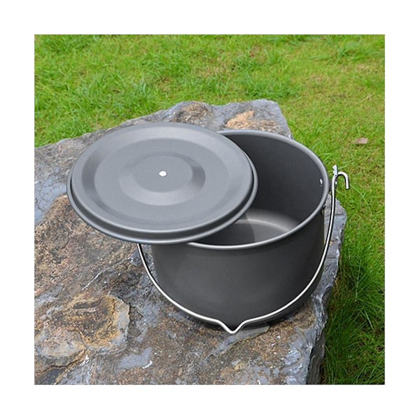 Utomhus Camping Picknick Hängande Kastruller Aluminiumlegering Kokkärl 4.5l Kompakt Campinggryta För Vandring