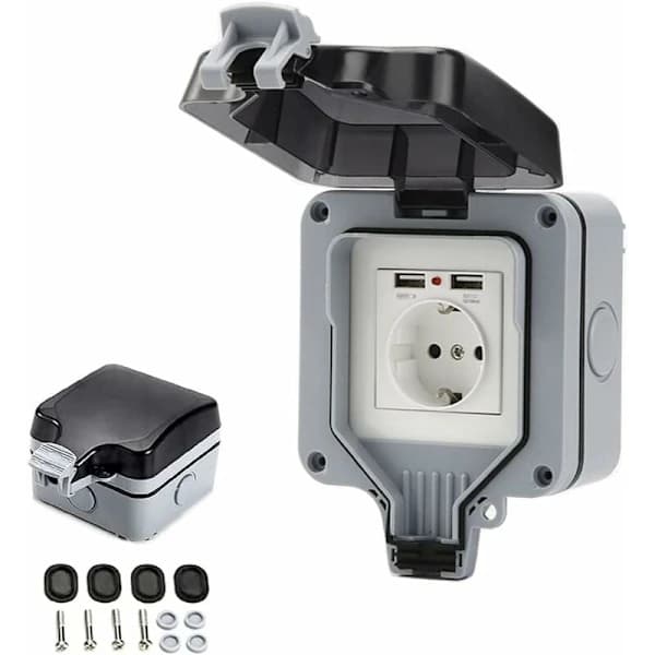 Waterproof Outdoor Socket with USB IP66 Garden Garage Pool Wall Socket