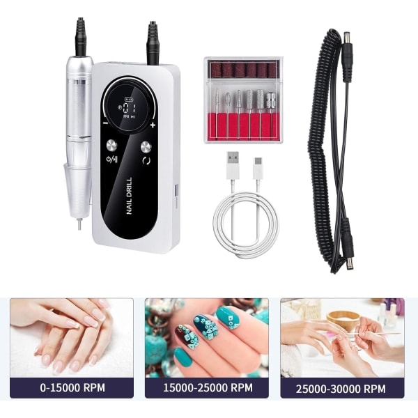 Snabb och effektiv 45 000 RPM uppladdningsbar bärbar elektrisk nagelfil