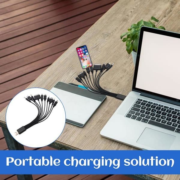 10-i-1 Universal Telefonoplader - Universal Opladerkabel med Flere Stik - Kompatibelt USB-Opladerkabel