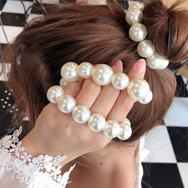 Pearl Hair Scrunchies Elastiska hästsvanshållare Vita hårband