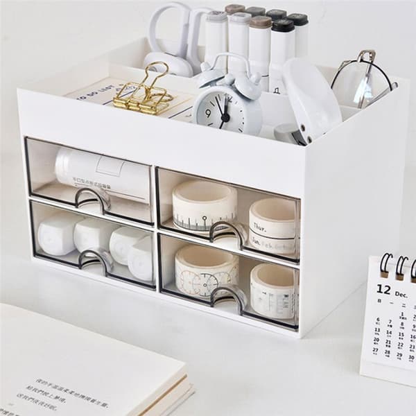 Multifunctional Desk Organizer, Desk Organizer with 4 Drawers Desk Organizer Drawers White
