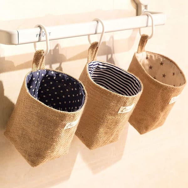 9 Pcs Mini Wall Hanging Storage Cotton Foldable Storage Basket Box Decorative Hanging Bag