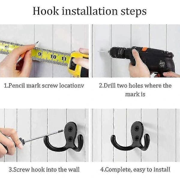 Coat Hooks, 15 Pcs Double Coat Hooks, Wall Mounted, Antique Coat Hooks and Coat Hooks, Black Wall Hooks, Storage With Screws