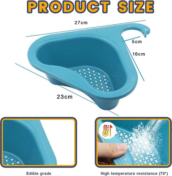 Sink Drain Basket, Triangular Sink Drain Rack Corner, Multifunctional Triangular Sink Strainer Fits All Sinks (Blue*2)