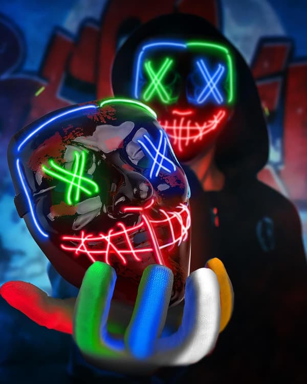 Halloween-maske LED-maske og hansker med flere lysmoduser