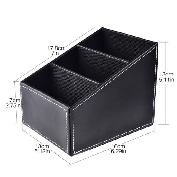 Storage Box - Black - Wood - PU Leatherette - 16x13x7cm - 3 Sections