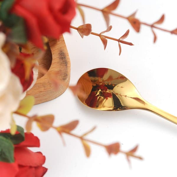 10-pack stainless steel coffee spoons with gold leaf – creative dessert spoons, stirring, mixing, sugar, teaspoon set