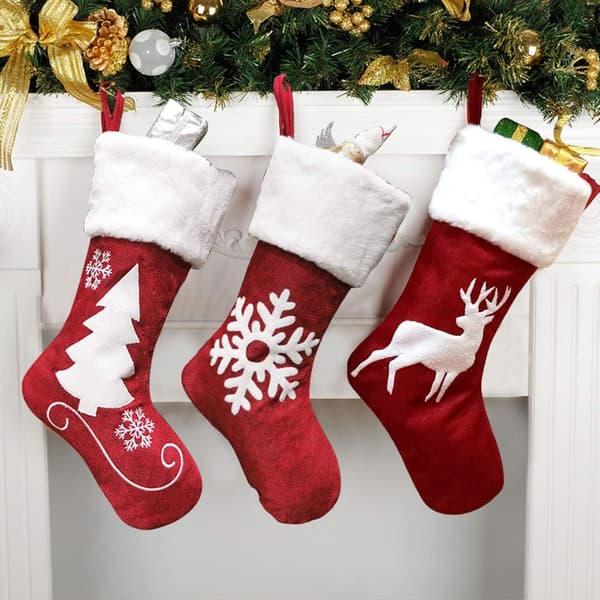 3 Pcs Christmas Stocking Sock Gift Bag Tree Decoration Accessories