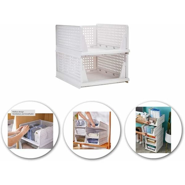 Stackable Clothes Storage Basket Organizer Sliding Wardrobe Drawer Shelf DIY Divider Separator Desk Container for Closet Cabinet Kitchen Bathroom O