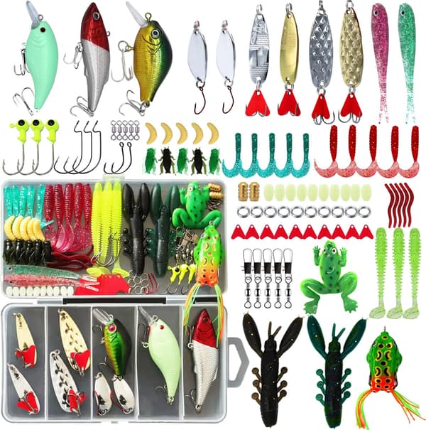 Fishing Lure Kit with Spoons, Soft Baits, and Frogs for Perch, Trout, Salmon-FY-