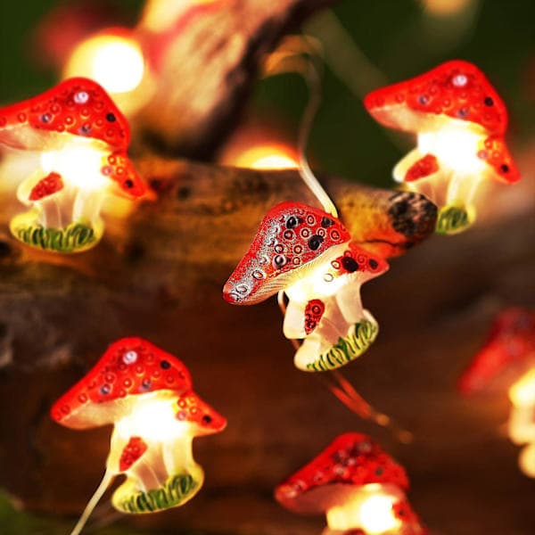 Mushroom Decorative Lights 3m 40 LED Mushroom String Lights Battery Operated Mushroom Night String Lights With 8 Lighting Modes Remote Control Timer