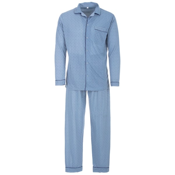 Pyjamas lång knappslå för män med pyjamas med knäppning på bröstfickan, färg: blå, storlek: XL