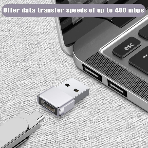 USB till USB-C-adapter 3-pack, Typ C hona till A hane laddningskabelkonverter för Apple Watch 8 7, MacBook, iPhone 12 13 14 15 Max Pro (Silver) Silver